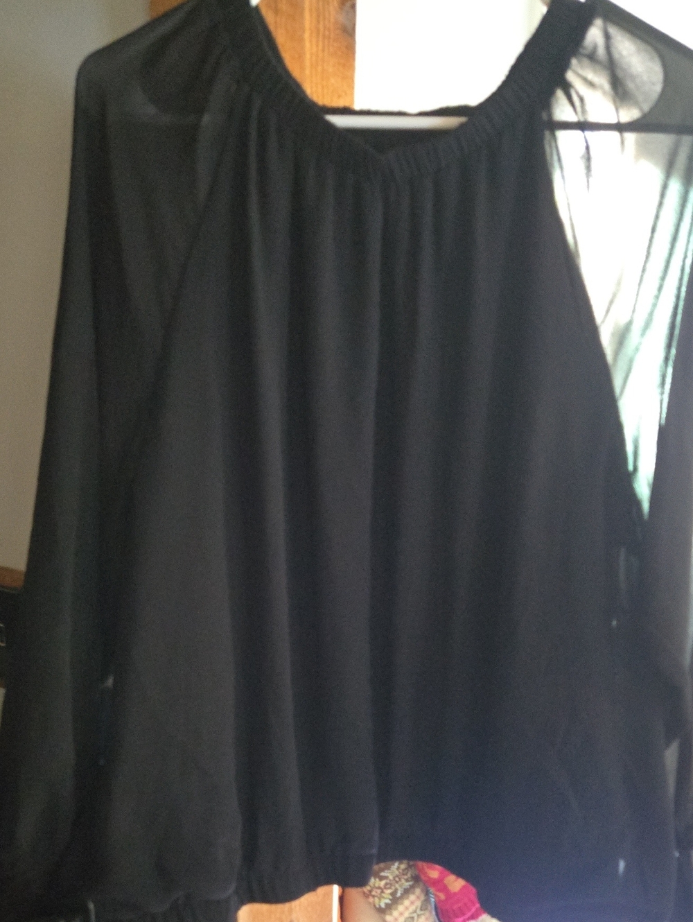 Nine West Black Sheer Long-Sleeve Blouse